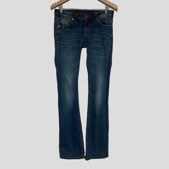 Rock & Roll Denim Embroidered Rival Low Rise Western Bootcut Jeans - Picture 2 of 16